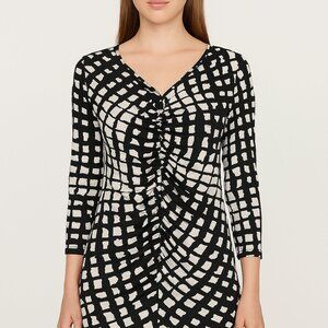 Max & Rina Boho Chic Top Ruffle Accent Abstract 24/7 Rhinestone Detail Size L